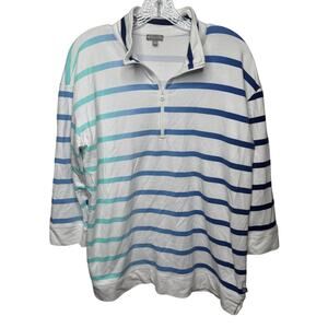 T by Talbots Striped Quarter Zip Pullover Sweatshirt XL Blue Green White‎ Casual